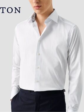 Eton White Men's Dress Shirt with Contrast Inner Collar